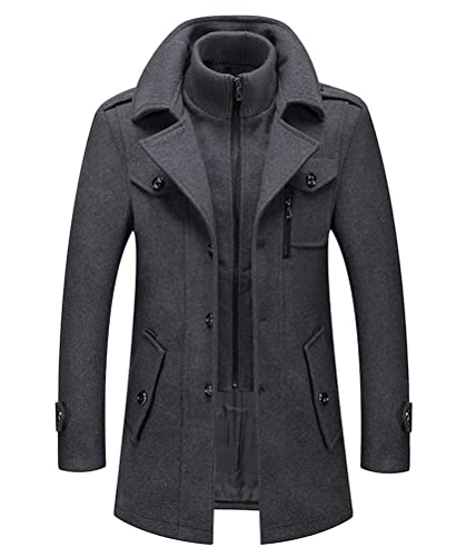 Onsoyours Herren Wintermantel Wolle Winter Kurzmantel Mittellang Wollmantel Abnehmbare Doppelkragen Kurz Winterjacke für Business Freizeit Freien Slim Fit Jacke A Grau XS von Onsoyours