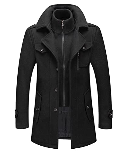 Onsoyours Herren Wintermantel Wolle Winter Kurzmantel Mittellang Wollmantel Abnehmbare Doppelkragen Kurz Winterjacke für Business Freizeit Freien Slim Fit Jacke A Schwarz L von Onsoyours