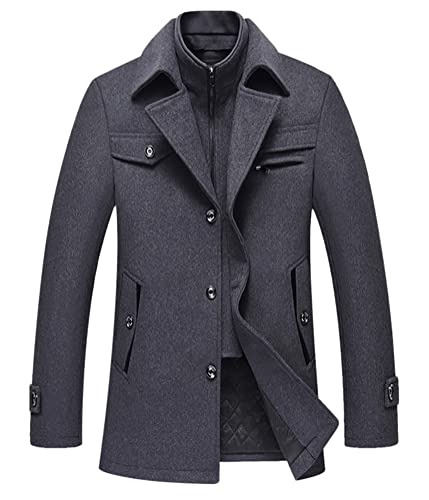 Onsoyours Herren Wintermantel Wolle Winter Kurzmantel Mittellang Wollmantel Abnehmbare Doppelkragen Kurz Winterjacke für Business Freizeit Freien Slim Fit Jacke B Grau XL von Onsoyours