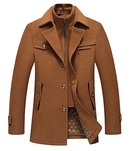 Onsoyours Herren Wintermantel Wolle Winter Kurzmantel Mittellang Wollmantel Abnehmbare Doppelkragen Kurz Winterjacke für Business Freizeit Freien Slim Fit Jacke B Kamel XS von Onsoyours