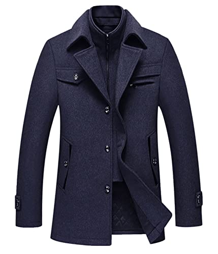 Onsoyours Herren Wintermantel Wolle Winter Kurzmantel Mittellang Wollmantel Abnehmbare Doppelkragen Kurz Winterjacke für Business Freizeit Freien Slim Fit Jacke B Marine S von Onsoyours