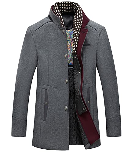 Onsoyours Herren Wintermantel Wolle Winter Kurzmantel Mittellang Wollmantel Abnehmbare Doppelkragen Kurz Winterjacke für Business Freizeit Freien Slim Fit Jacke C Grau L von Onsoyours