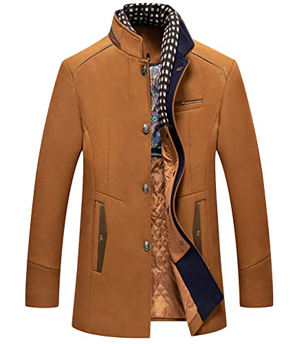 Onsoyours Herren Wintermantel Wolle Winter Kurzmantel Mittellang Wollmantel Abnehmbare Doppelkragen Kurz Winterjacke für Business Freizeit Freien Slim Fit Jacke C Kamel L von Onsoyours