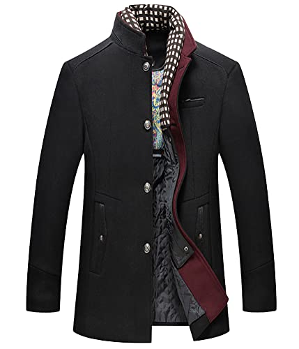 Onsoyours Herren Wintermantel Wolle Winter Kurzmantel Mittellang Wollmantel Abnehmbare Doppelkragen Kurz Winterjacke für Business Freizeit Freien Slim Fit Jacke C Schwarz XXL von Onsoyours