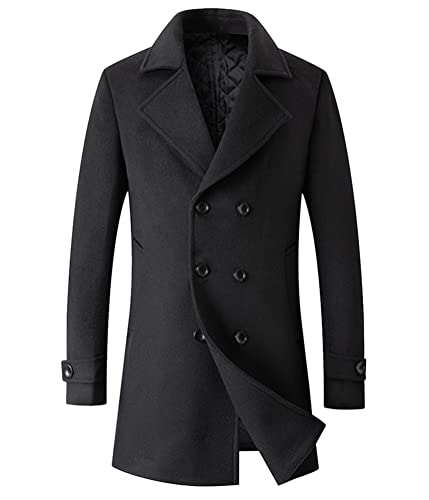 Onsoyours Herren Wintermantel Wolle Winter Kurzmantel Mittellang Wollmantel Abnehmbare Doppelkragen Kurz Winterjacke für Business Freizeit Freien Slim Fit Jacke D Schwarz XL von Onsoyours