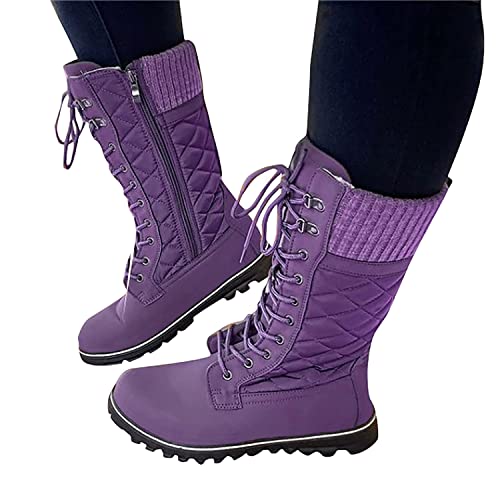 Onsoyours Hohe Stiefel Damen Mit Absatz Lange Stiefel Sexy Flach Winterstiefel Casual Cowboy Stiefel rutschfeste Winterstiefel Westernstiefel Klassisch Winterschuhe A Violett 39 EU von Onsoyours