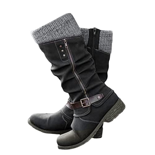 Onsoyours Hohe Stiefel Damen Mit Absatz Lange Stiefel Sexy Flach Winterstiefel Casual Cowboy Stiefel rutschfeste Winterstiefel Westernstiefel Klassisch Winterschuhe B Schwarz 39 EU von Onsoyours