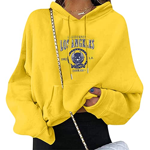 Onsoyours Hoodie Damen Kapuzenpullover Frauen Warm Outerwear mit Kapuze Pullover Sweatshirt Freizeit Sport Langarmshirt Hoodies Training Pulli Streetwear Oberteile A Gelb XL von Onsoyours