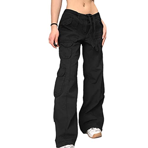 Onsoyours Hose Damen Gerade Cargo Hosen Y2K Vintage Cargohose Mehrere Tasche Hosen Angenehm Strapazierfähig Hosen Jogginghose Y Schwarz L von Onsoyours