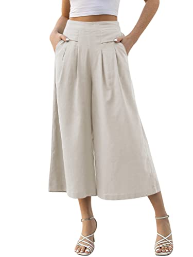 Onsoyours Hose Damen Hosenrock Palazzo Hose Leichte Culotte Hose Ladies Hose Weites Bein Hose High Waisted mit Elastischem Bund Lang Sommerhose A Aprikose XS von Onsoyours