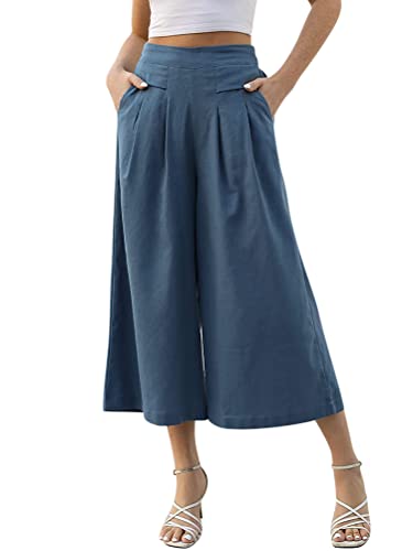 Onsoyours Hose Damen Hosenrock Palazzo Hose Leichte Culotte Hose Ladies Hose Weites Bein Hose High Waisted mit Elastischem Bund Lang Sommerhose A Hellblau XL von Onsoyours