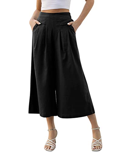 Onsoyours Hose Damen Hosenrock Palazzo Hose Leichte Culotte Hose Ladies Hose Weites Bein Hose High Waisted mit Elastischem Bund Lang Sommerhose A Schwarz M von Onsoyours