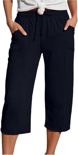 Onsoyours Hose Damen Sommer 3/4 Musselin Hose Casual Leichte Elastischer Bund Stoffhose Bequeme Locker Caprihose mit Taschen A Marine L Onsoyours Hose Damen Sommer 3/4 Musselin Hose Casual Leichte Elastischer Bund Stoffhose Bequeme Locker Caprihose mit Taschen A Marine L von Onsoyours