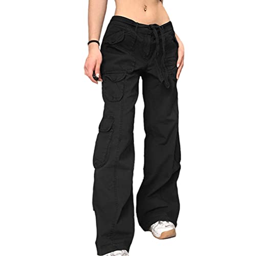 Onsoyours Hosen Cargo Damen Multi Taschen Mode Jogginghose Loose Sporthose High Waist Bequem Gerade Freizeithose Einfarbig Outdoorhosen Arbeitshosen Y Schwarz S von Onsoyours