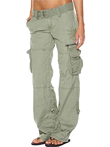 Onsoyours Hosen Damen Cargo Multi Taschen Mode Jogginghose Loose Sporthose High Waist Bequem Gerade Freizeithose Einfarbig Outdoorhosen Arbeitshosen Grün L von Onsoyours