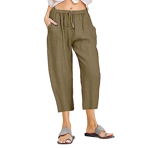 Onsoyours Hosen Damen Sommer Leinenhose Casual Basic Hose Einfarbig Loose Freizeithose Bequeme Strandhose Atmungsaktive Pants Baumwolle Leinen Stoffhose Business Hose Freizeithose B Braun XXL von Onsoyours