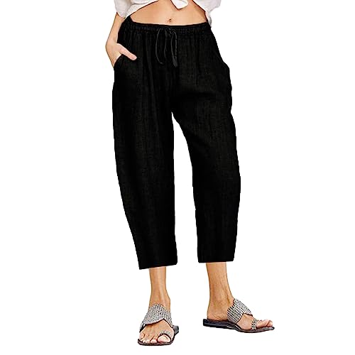 Onsoyours Hosen Damen Sommer Leinenhose Casual Basic Hose Einfarbig Loose Freizeithose Bequeme Strandhose Atmungsaktive Pants Baumwolle Leinen Stoffhose Business Hose Freizeithose B Schwarz L von Onsoyours