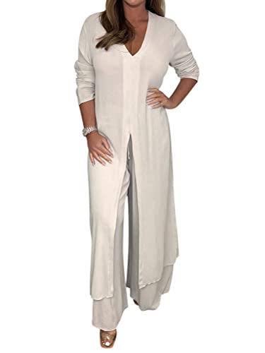 Onsoyours Hosenanzug Damen Hochzeit Festlich Elegant 2 Teilig Loungewear Einfarbig Sommer Outfits Streetwear Freizeitanzug Anzug 2 Teiler Hausanzug Zweiteiler Tracksuit Set A Beige XL von Onsoyours