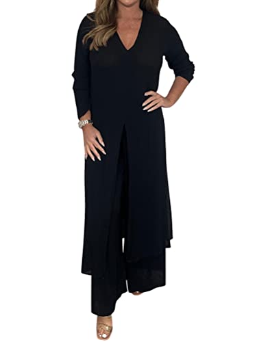 Onsoyours Hosenanzug Damen Hochzeit Festlich Elegant 2 Teilig Loungewear Einfarbig Sommer Outfits Streetwear Freizeitanzug Anzug 2 Teiler Hausanzug Zweiteiler Tracksuit Set A Schwarz 3XL von Onsoyours