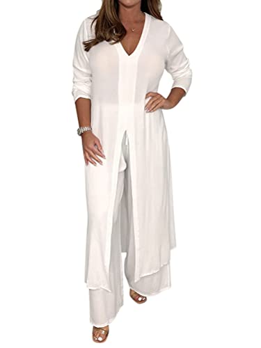 Onsoyours Hosenanzug Damen Hochzeit Festlich Elegant 2 Teilig Loungewear Einfarbig Sommer Outfits Streetwear Freizeitanzug Anzug 2 Teiler Hausanzug Zweiteiler Tracksuit Set A Weiß 3XL von Onsoyours