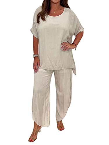 Onsoyours Hosenanzug Damen Hochzeit Festlich Elegant 2 Teilig Loungewear Einfarbig Sommer Outfits Streetwear Freizeitanzug Anzug 2 Teiler Hausanzug Zweiteiler Tracksuit Set B Beige 3XL von Onsoyours