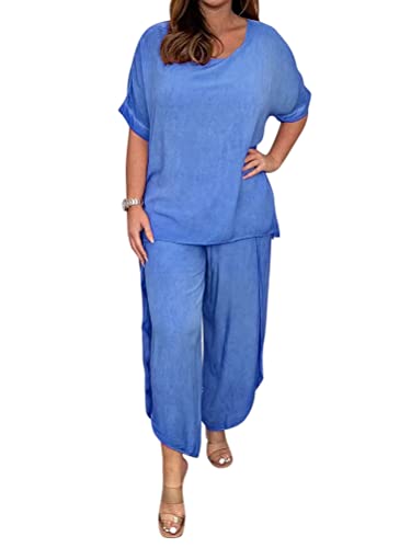 Onsoyours Hosenanzug Damen Hochzeit Festlich Elegant 2 Teilig Loungewear Einfarbig Sommer Outfits Streetwear Freizeitanzug Anzug 2 Teiler Hausanzug Zweiteiler Tracksuit Set B Blau XL von Onsoyours