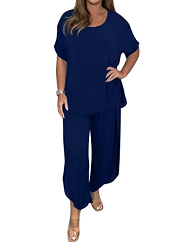 Onsoyours Hosenanzug Damen Hochzeit Festlich Elegant 2 Teilig Loungewear Einfarbig Sommer Outfits Streetwear Freizeitanzug Anzug 2 Teiler Hausanzug Zweiteiler Tracksuit Set B Marine XL von Onsoyours