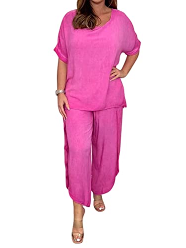 Onsoyours Hosenanzug Damen Hochzeit Festlich Elegant 2 Teilig Loungewear Einfarbig Sommer Outfits Streetwear Freizeitanzug Anzug 2 Teiler Hausanzug Zweiteiler Tracksuit Set B Rosa 3XL von Onsoyours