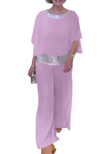 Onsoyours Hosenanzug Damen Tüll Abendanzug Sets Zweiteiler Chiffon Shirt Und Hohe Taille Schulterfrei Hosenanzug Elegant Vintage 2-Teiliges Set Outfit Cocktail Party Festlich A Rosa L von Onsoyours