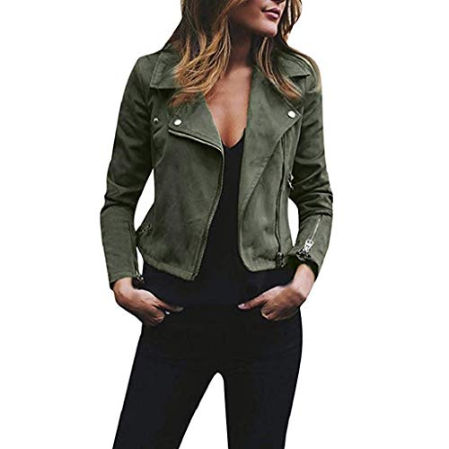 Onsoyours Jacke Damen Frühling Herbst Langarm Casual Jacke Mode Bomberjacke Damenjacke Bikerjacke Damen Winter Kurz Jacke Retro Rivet Reißverschluss Outwear Grün L von Onsoyours