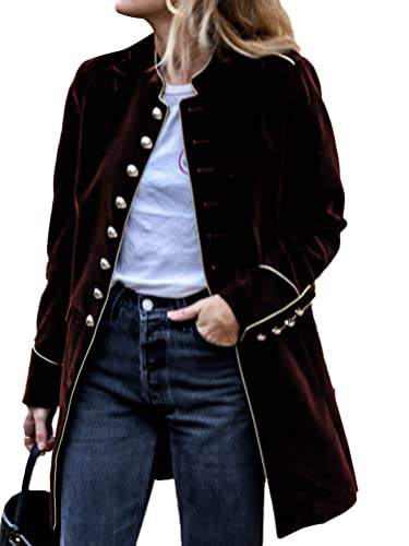 Onsoyours Jacke Damen Herbst Stretch Lockere Winterjacke Warm Samt Patchwork Jacke Mit Mehreren Knöpfen Overcoat Slim Langer Jacken Mode Einfarbig Samt Mantel 01 Dunkelbraun L von Onsoyours