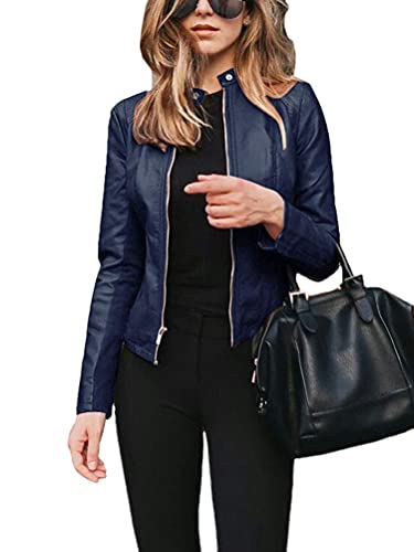 Onsoyours Jacke Damen Lederjacke Frauen Kunstlederjacke Damen mit Zip A Marine L von Onsoyours