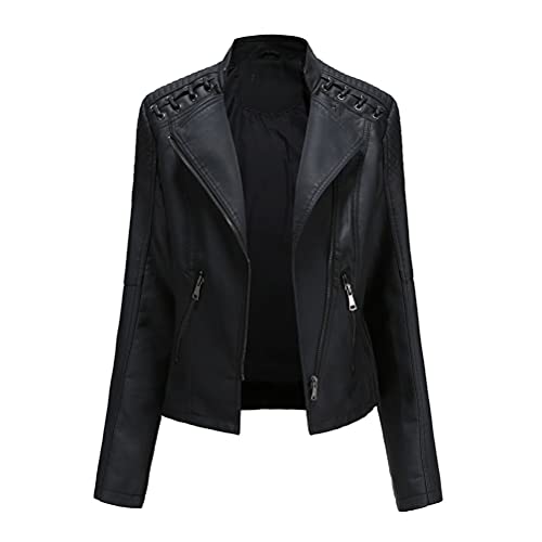 Onsoyours Jacke Damen Lederjacke Frauen Kunstlederjacke Damen mit Zip A Schwarz XL von Onsoyours