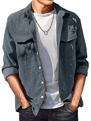Onsoyours Jacke Herren Kentkragen Cordjacke Herren Corduroy Trucker Jacket Kurze Jeansjacke Herren Winter Übergangs Vintage Winterjacke Bikerjacke Grau M von Onsoyours