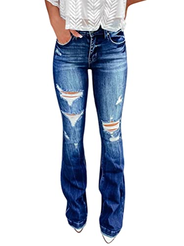 Onsoyours Jeans Damen Bootcut Jeanhose Damen Schlaghose Bootcut Jeans Damen Jeans Stretch High Waist Straight Jeans Flare Denim Hose Gerade Hosen A Dunkelblau XL von Onsoyours