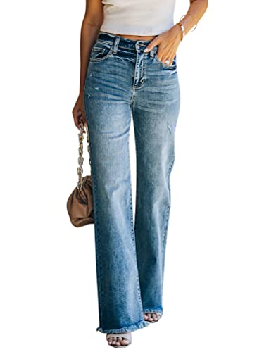Onsoyours Jeans Damen Bootcut Jeanhose Damen Schlaghose Bootcut Jeans Damen Jeans Stretch High Waist Straight Jeans Flare Denim Hose Gerade Hosen E Blau XXL von Onsoyours