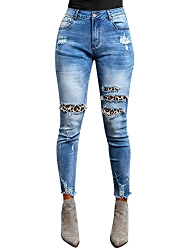 Onsoyours Jeans Damen Boyfriend Destroyed Jeans Jeanshosen Skinny Slim Fit Lässige Strecken Röhrenjeans Schlank Hochbund Hose Zerrissene Hose mit Löchern B Blau L von Onsoyours