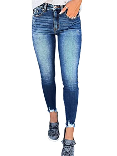 Onsoyours Jeans Damen Boyfriend Destroyed Jeans Jeanshosen Skinny Slim Fit Lässige Strecken Röhrenjeans Schlank Hochbund Hose Zerrissene Hose mit Löchern K Dunkelblau M von Onsoyours