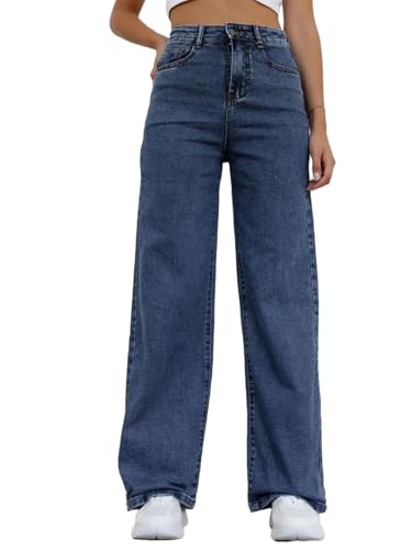 Onsoyours Jeans Damen Casual High Waist Baggy Jeanshose Elegant Boyfriend Weites Bein Hose D03 Blau XS von Onsoyours