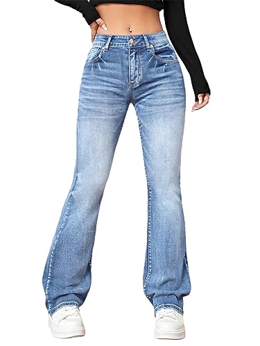 Onsoyours Jeans Damen High Waist Schlaghose Damen Jeans mit Löchern Stretch Skinny Jeans Für Damen Boyfriend-Jeans Röhrenjeans mit Taschen Flare Jeans A Hellblau M von Onsoyours