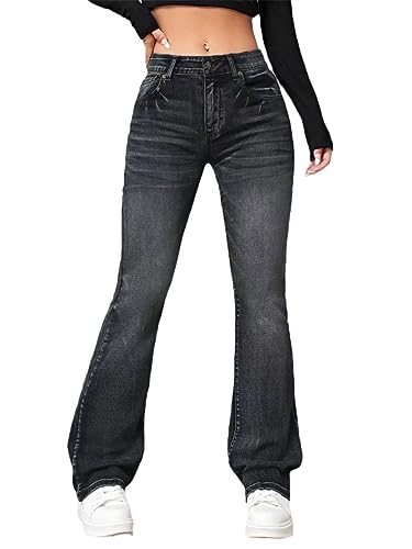 Onsoyours Jeans Damen High Waist Schlaghose Damen Jeans mit Löchern Stretch Skinny Jeans Für Damen Boyfriend-Jeans Röhrenjeans mit Taschen Flare Jeans A Schwarz XXL von Onsoyours