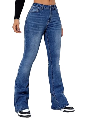 Onsoyours Jeans Damen High Waist Schlaghose Y2K Skinny Bootcut Denim Hosen A Dunkelblau XXL von Onsoyours