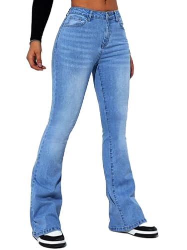 Onsoyours Jeans Damen High Waist Schlaghose Y2K Skinny Bootcut Denim Hosen A Hellblau XXL von Onsoyours