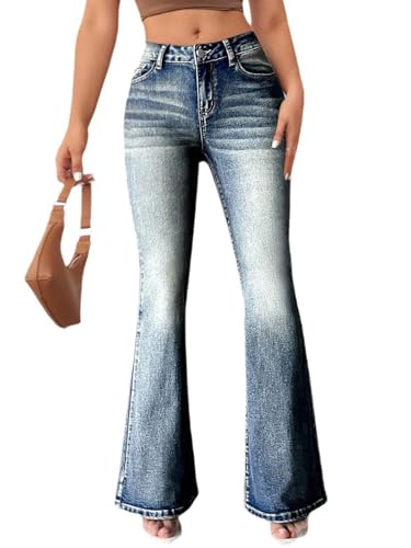 Onsoyours Jeans Damen High Waist Schlaghose Y2K Skinny Bootcut Denim Hosen B03 Blau XS von Onsoyours
