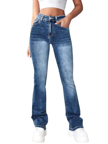 Onsoyours Jeans Damen High Waist Schlaghose Y2K Skinny Bootcut Denim Hosen B04 Blau M von Onsoyours