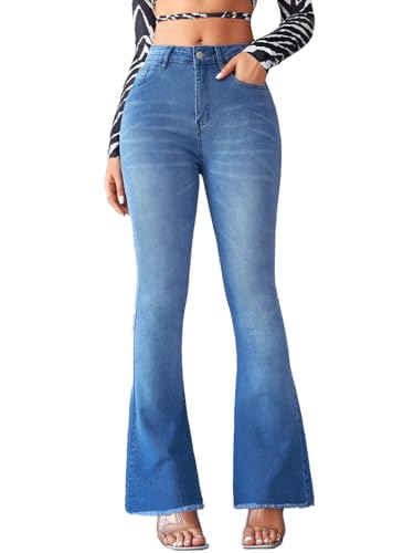 Onsoyours Jeans Damen High Waist Schlaghose Y2K Skinny Bootcut Denim Hosen B05 Blau S von Onsoyours