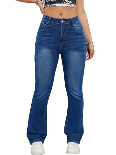 Onsoyours Jeans Damen High Waist Schlaghose Y2K Skinny Bootcut Denim Hosen B10 Dunkelblau L von Onsoyours
