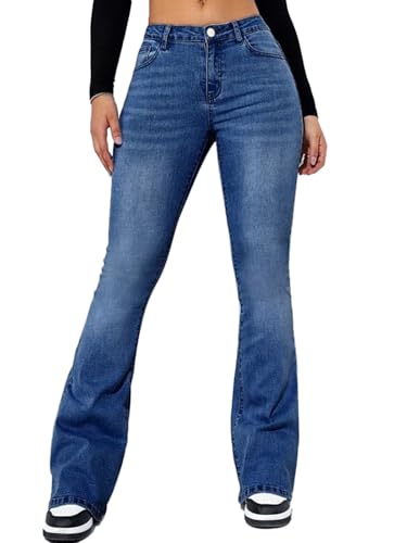 Onsoyours Jeans Damen High Waist Schlaghose Y2K Skinny Bootcut Denim Hosen C Dunkelblau XXL von Onsoyours
