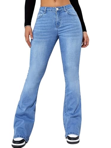 Onsoyours Jeans Damen High Waist Schlaghose Y2K Skinny Bootcut Denim Hosen C Hellblau XL von Onsoyours
