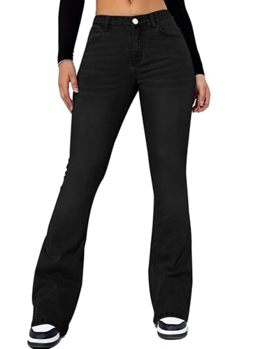 Onsoyours Jeans Damen High Waist Schlaghose Y2K Skinny Bootcut Denim Hosen C Schwarz XXL von Onsoyours